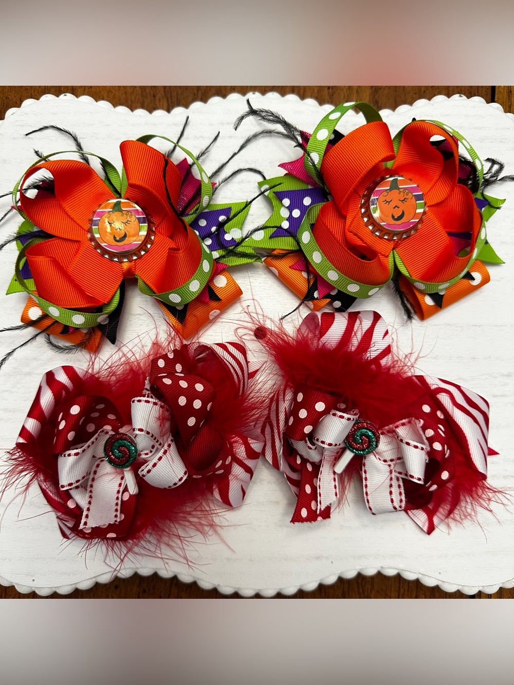 Halloween & Christmas Girls Clip-on Hair Bow Sets